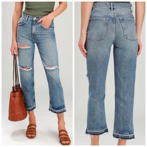 We The Free People Rita Crop Destroyed Ripped High Rise Raw Split Hem Jeans 27 - Picture 17 of 17